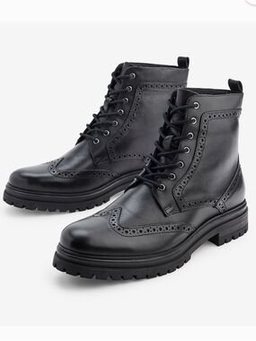 Express Men's Black Leather Brogue Chunky Wingtip Combat Boots sz 11